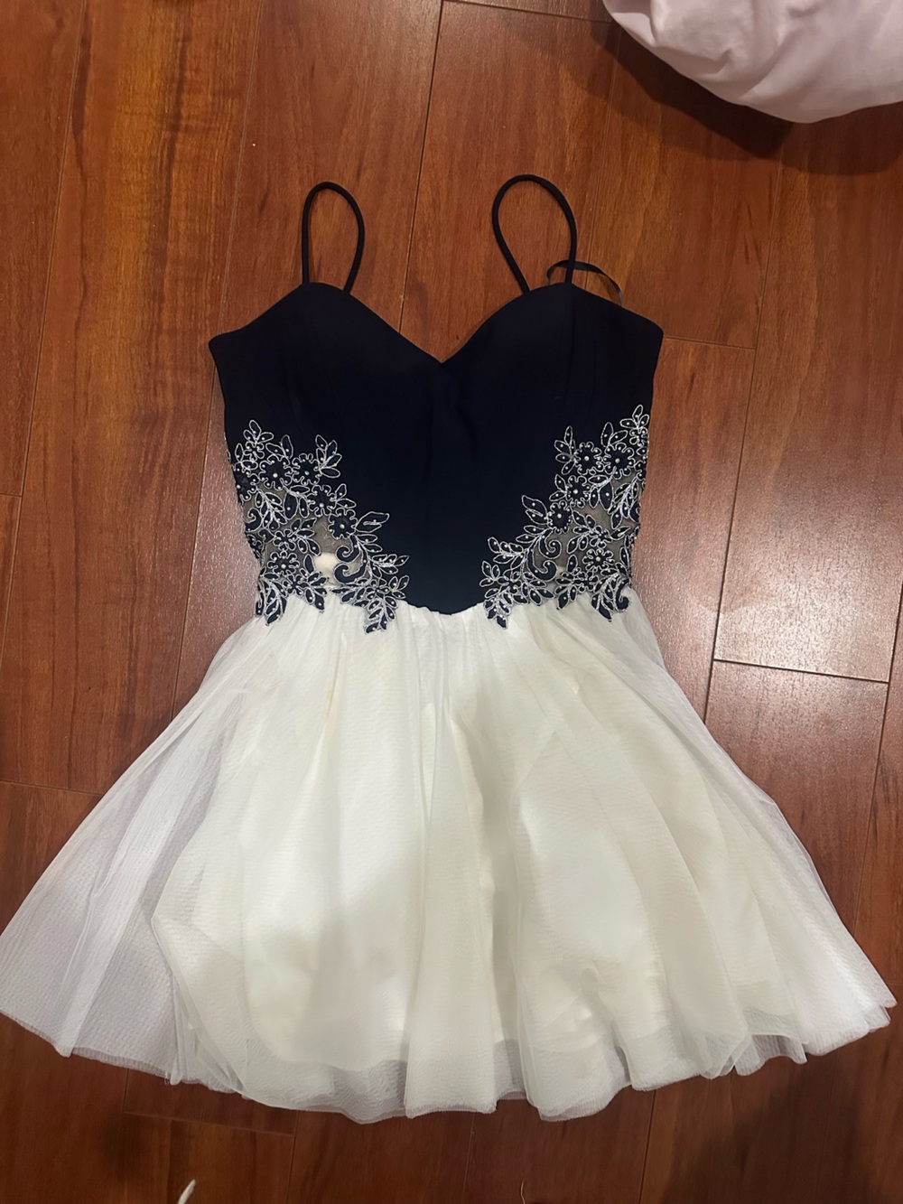 Blue & White Embroidered Tulle Dress